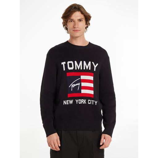 Tommy Jeans Athlethic Flag Striktrøje, Sort, L