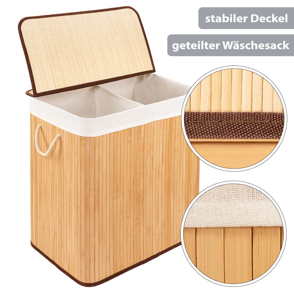 PANA®ECO Bambus Wäschekorb mit Deckel • Wäschebox Holz mit herausnehmbaren Wäschesack • Faltbarer Wäschesammler waschbar • Badezimmer Wäschetruhe • 100% Bambus • versch. Farben und Größen