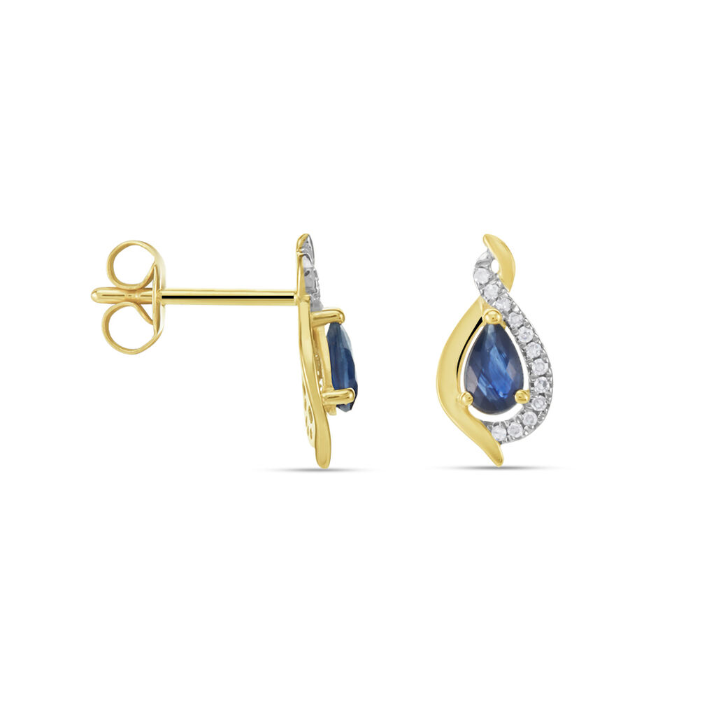 Boucles D'oreilles Puces Or Jaune Angelika Saphir