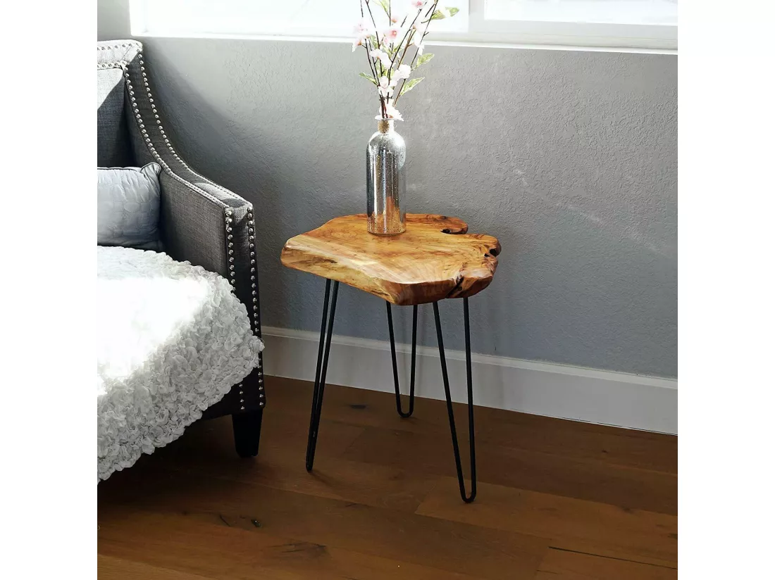 Vintage - Table basse en bois de cèdre et fer forgé