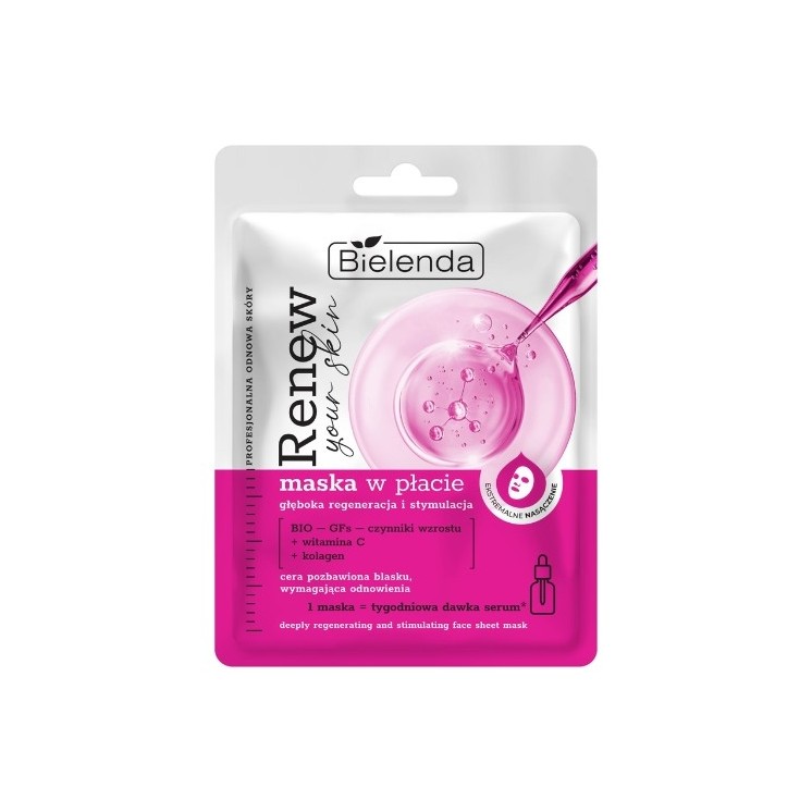 Bielenda RENEW YOUR SKIN Blattmaske mit Vitamin C – Tiefenregeneration und Stimulation 1 Stück
