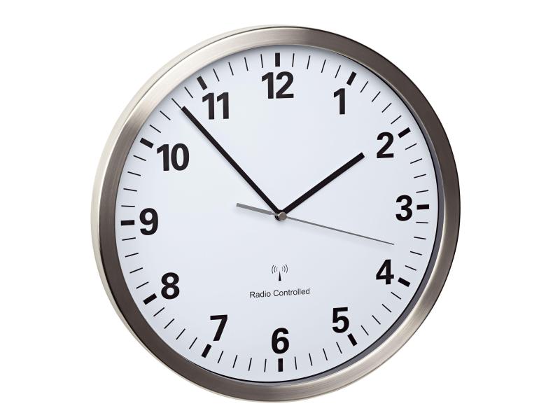 TFA Dostmann Funk-Wanduhr Ø 30.5 cm, Silber Analoge Funkuhr