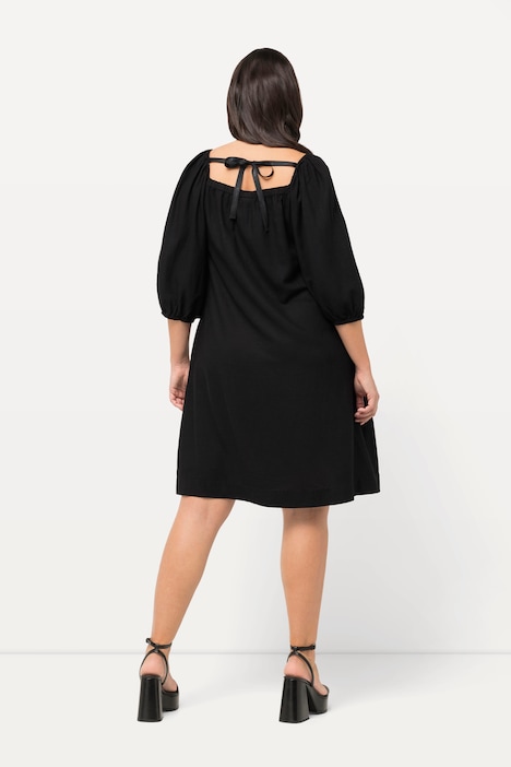 Midikleid, Leinenmix, A-Linie, Carree-Ausschnitt, Halbarm