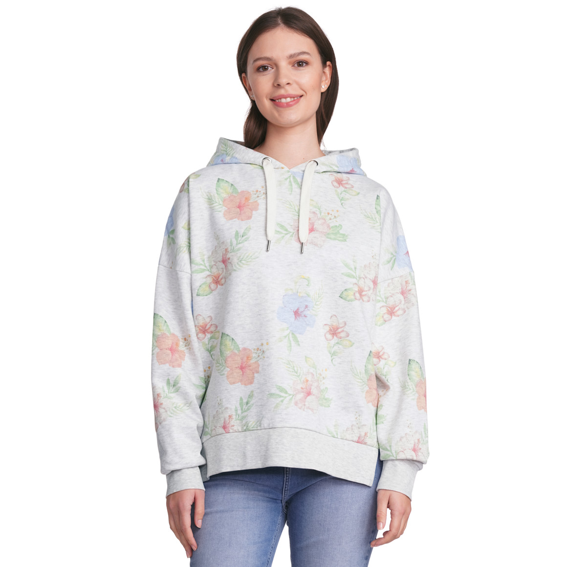Gina Damen Hoodie mit Aquarell-Print hellgrau / bunt