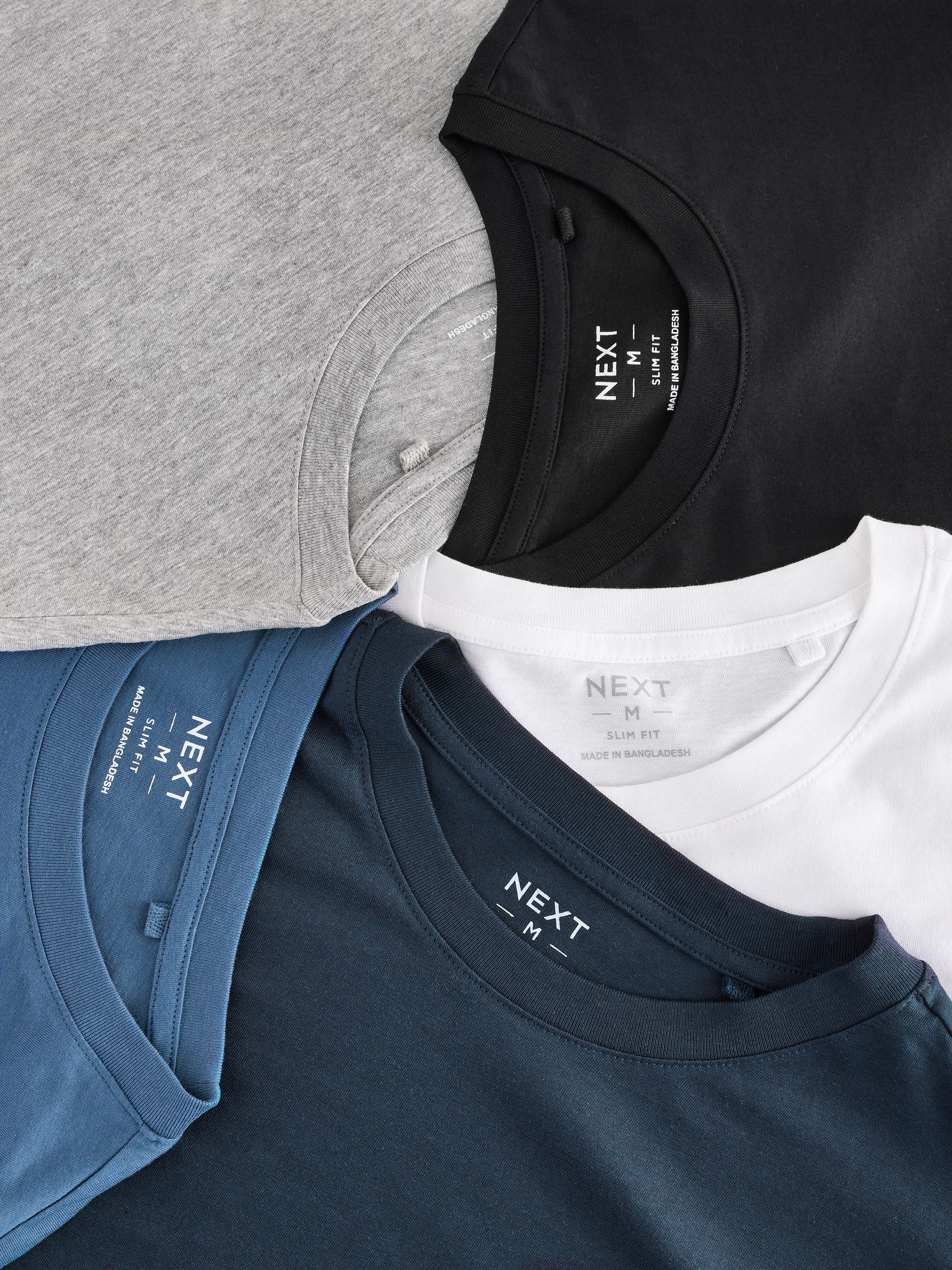 Zwart/Wit/Grijs/Blauw - Slim Fit - verpakking van 5 regular-fit T-shirts met lange mouwen van 100% katoen