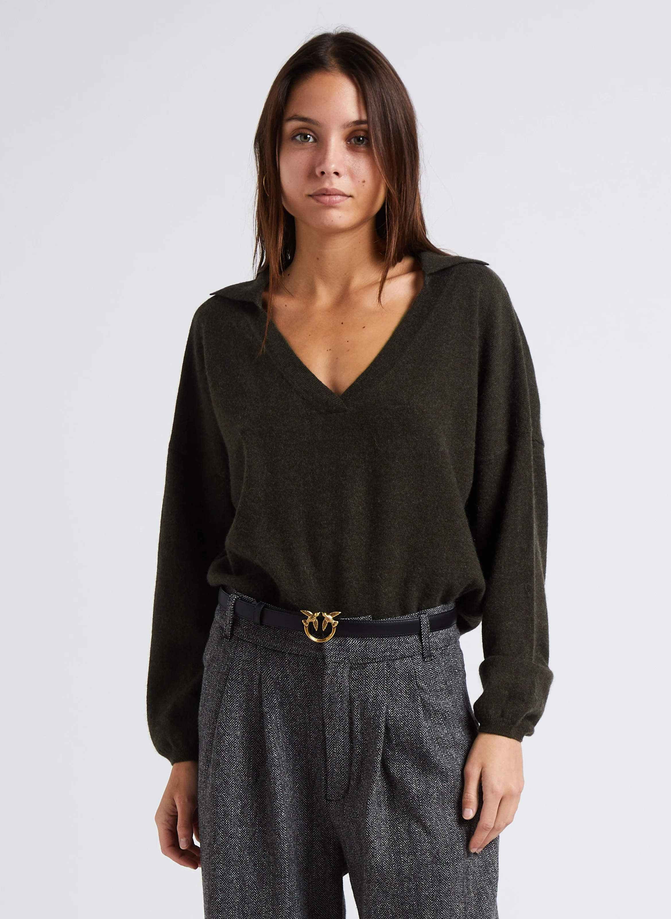 MOE - Pull ample col classique en cachemire | Vert