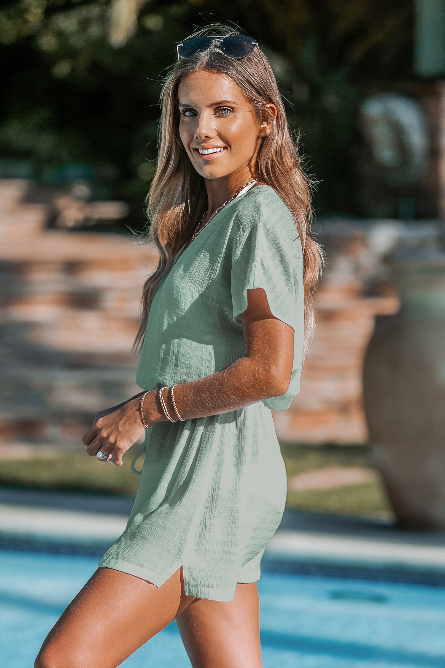 Robe cover up à blouson et taille à nouer verte