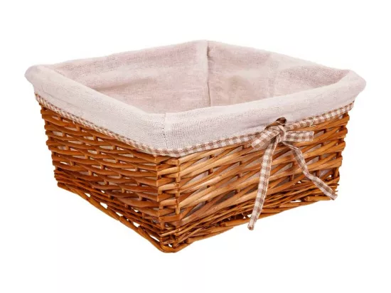 Set de corbeille à linge et deux paniers en osier doublés marrons