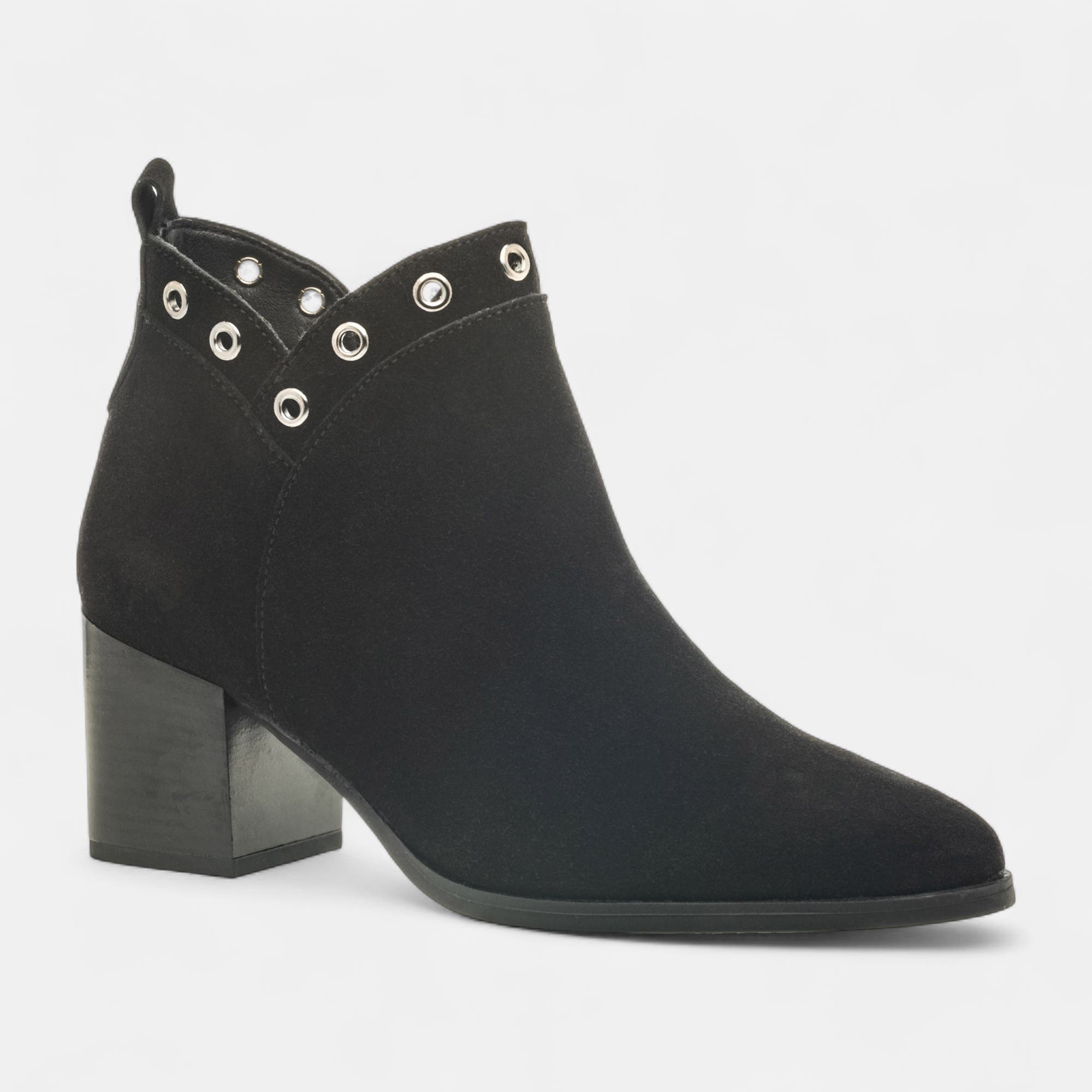 Boots à talon Femme en cuir noir