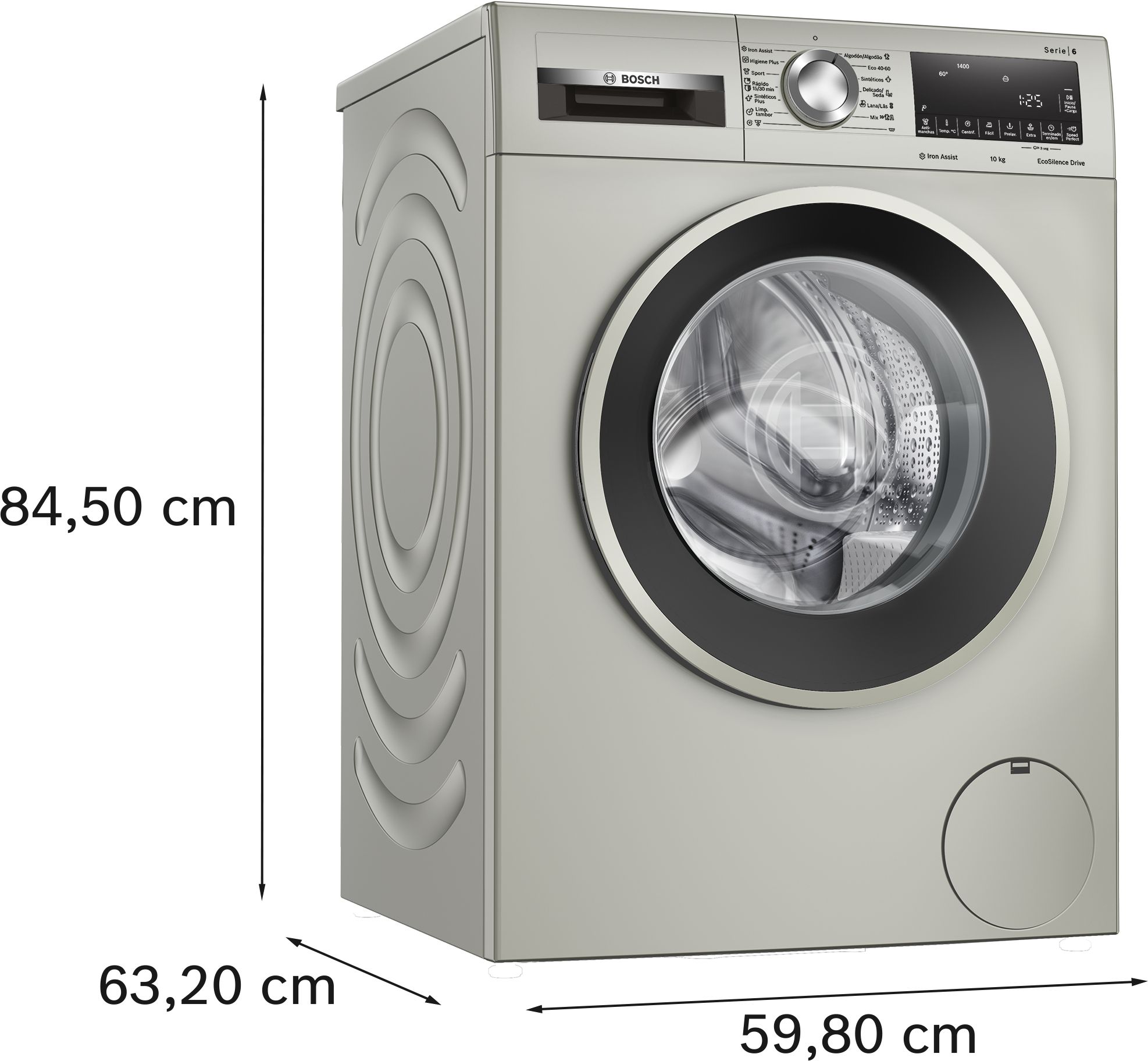 PRODUTO RECONDICIONADO # Máquina de Lavar Roupa Série 6 com Carregamento Frontal, 10 kg, 1400 rpm, Aço Inoxidável Fosco Anti-Impressão Digital WGG254ZXESB