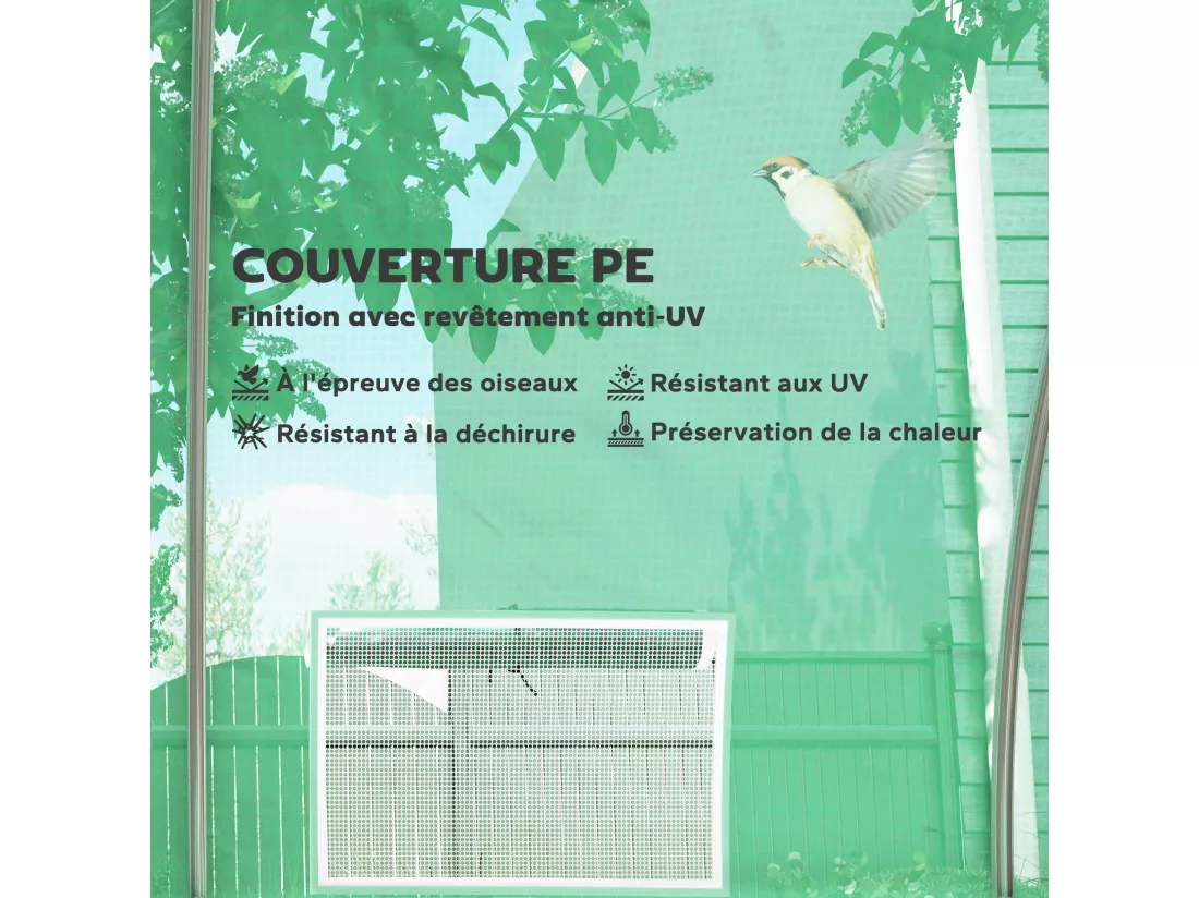Serre tunnel 24m² dim. 8L x 3l x 2H m - 16 fenêtres, porte zippée - acier galvanisé PE haute densité vert