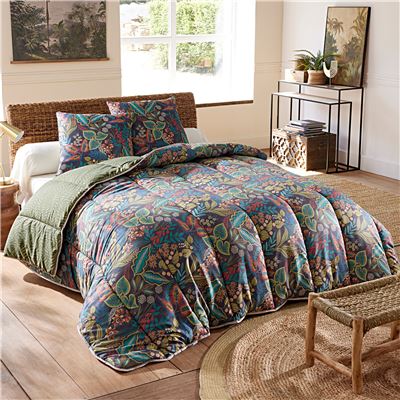 Couette DÉCO DOUBLE FACE motifs feuilles - légère ou chaude BECQUET CRÉATION
