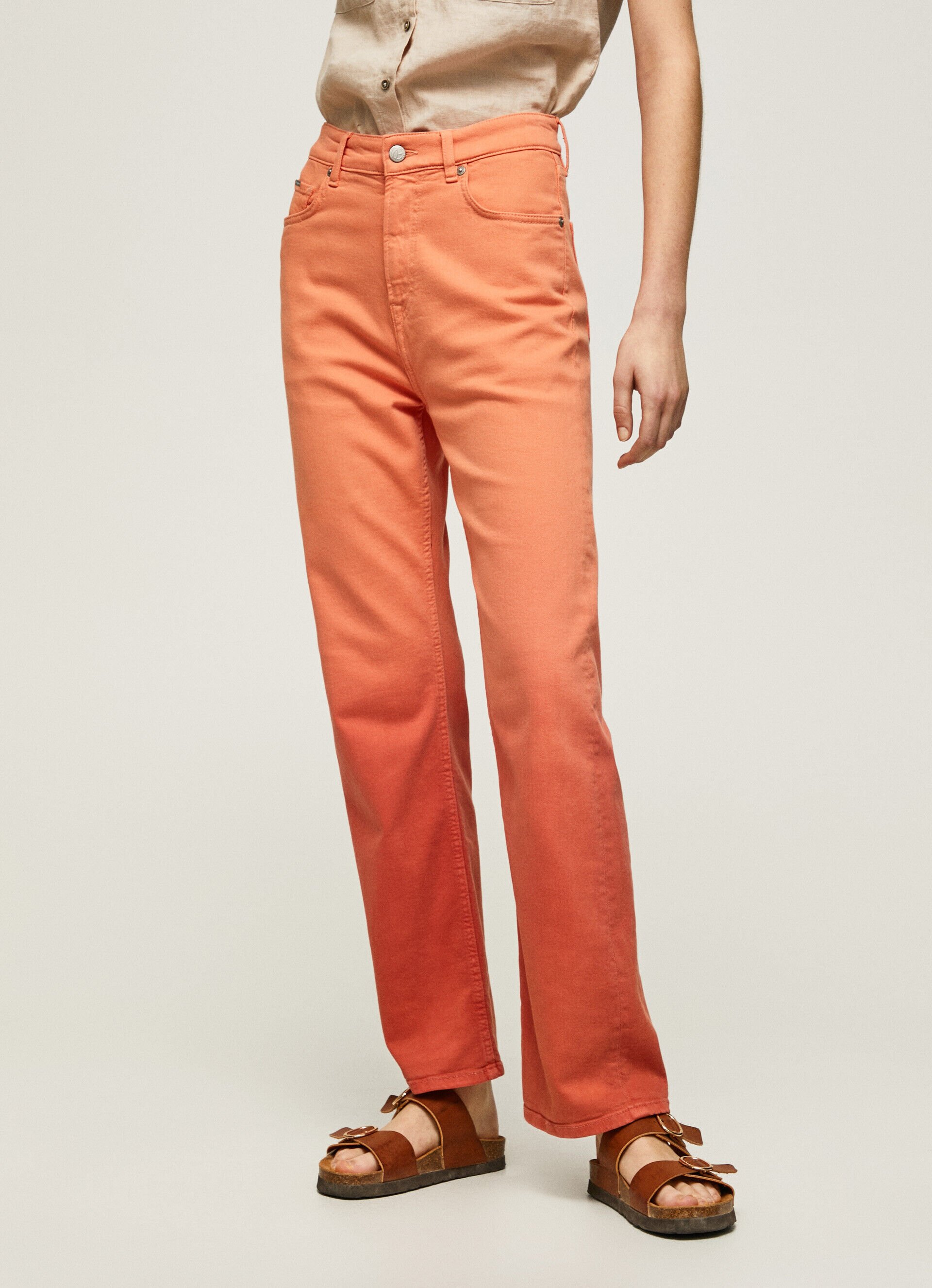 Calça reta com 5 bolsos - laranja pêssego