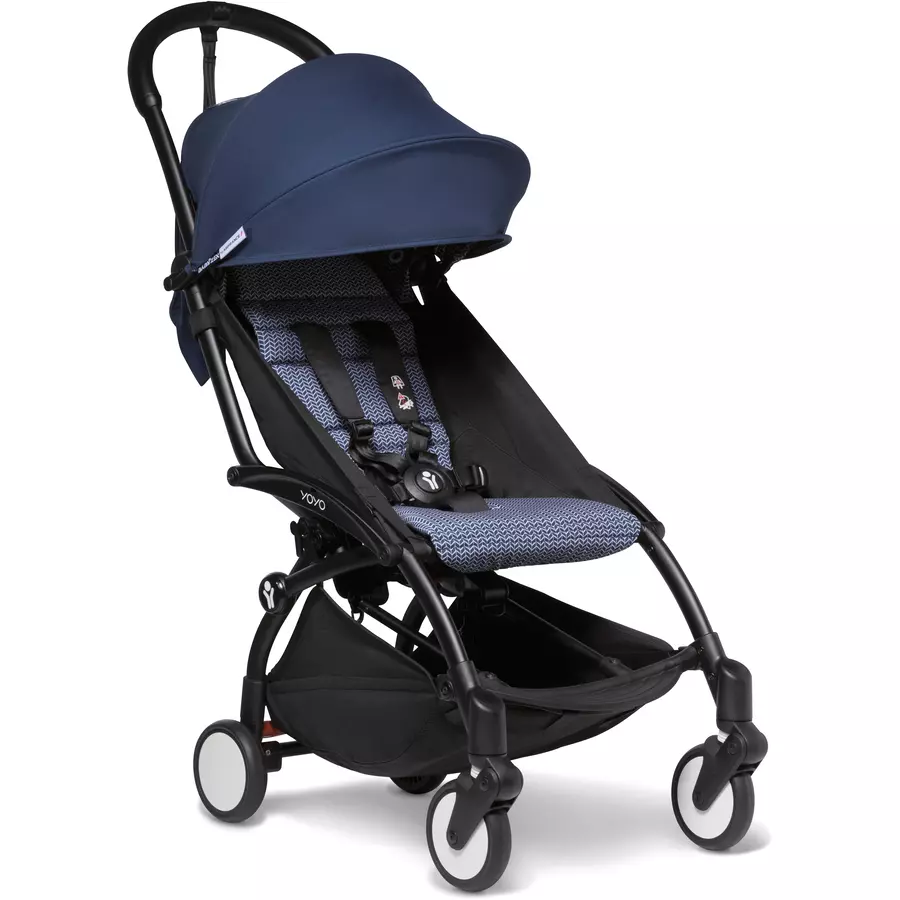 BABYZEN Kinderwagen YOYO2 6+ Black mit Textilset Air France Blue und Backpack YOYO Black