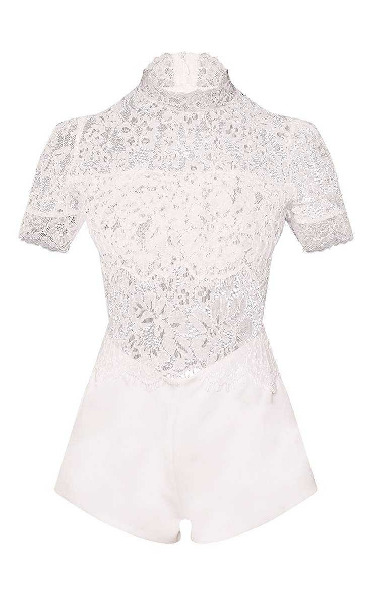 Blanc Combi-short En Dentelle À Manches Courtes
