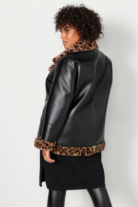 Bikerjacke, Lederoptik, Leo-Webpelz Futter