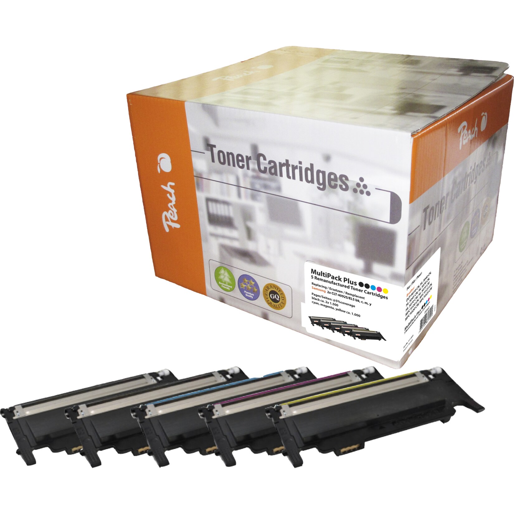 Peach S40925 Toner (2*bk, c/m/y) ersetzt Samsung CLT-P4092C/ELS, SU392A für z.B. Samsung CLP -310, Samsung CLP -310 N, Samsung CLP -315 (wiederaufbereitet)