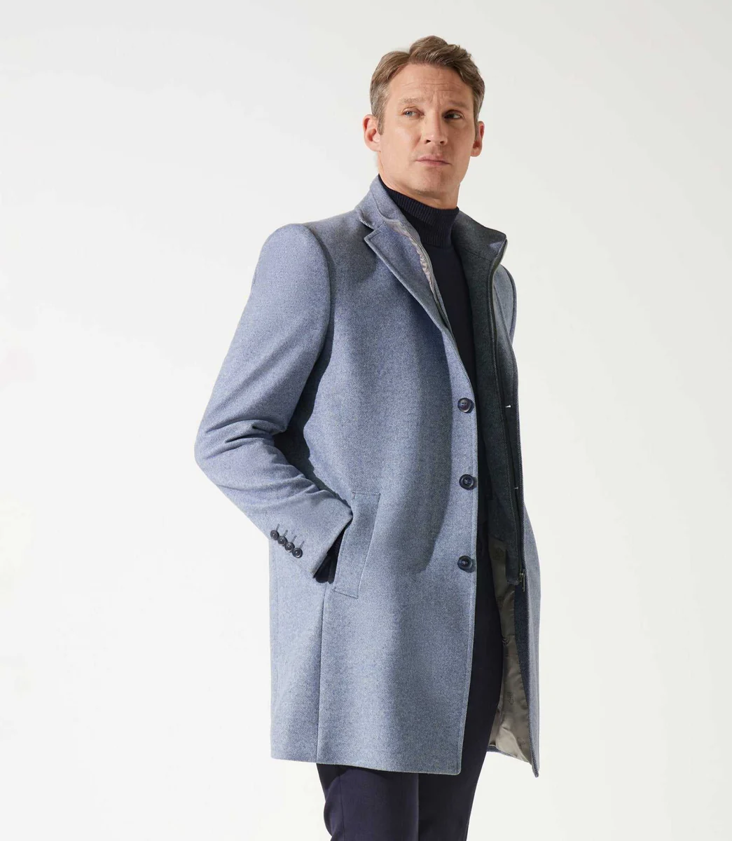 Manteau en laine et cachemire bleu ciel ISAO