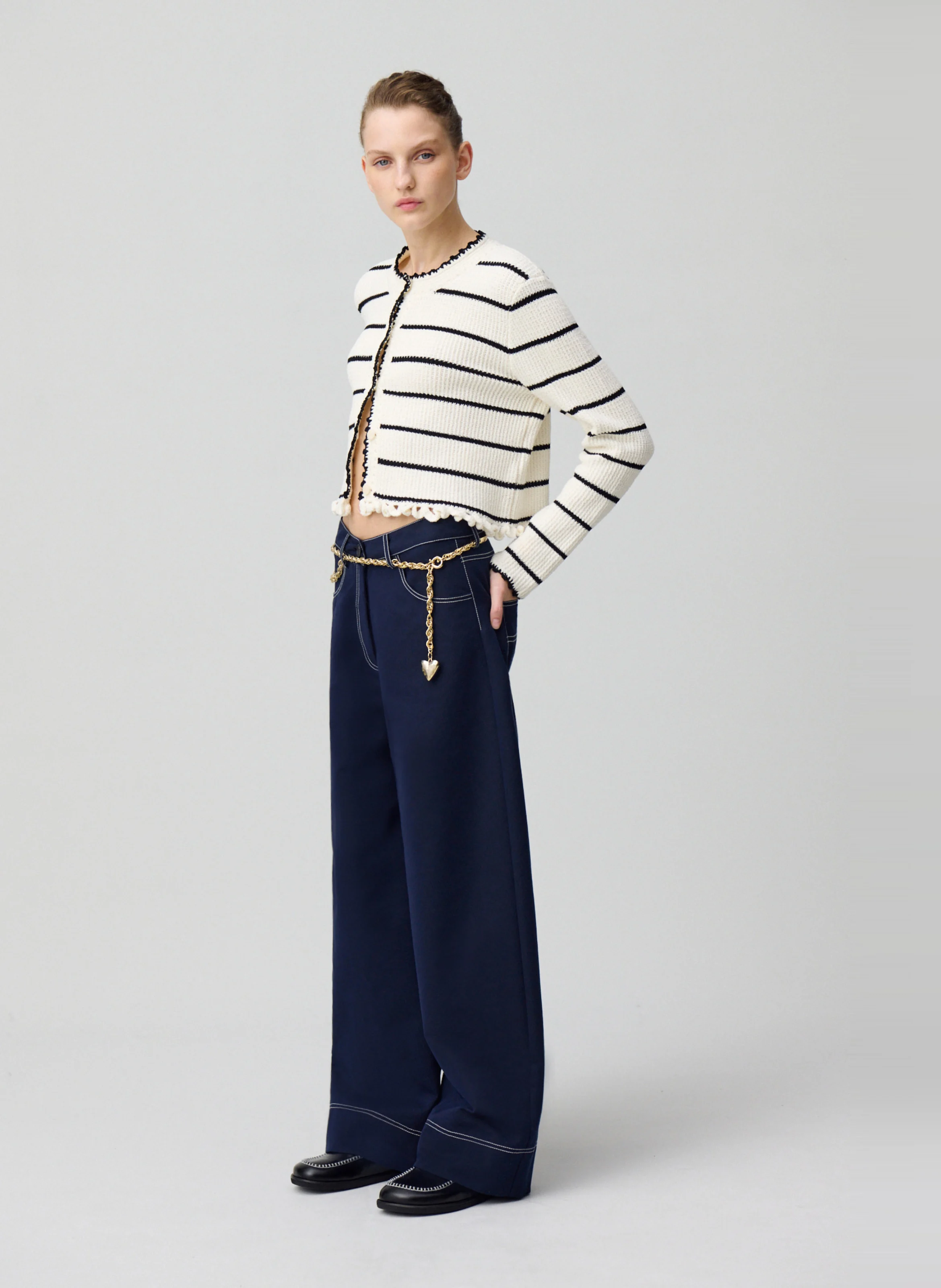 Pantalon large à ourlets en coton mélangé | Bleu