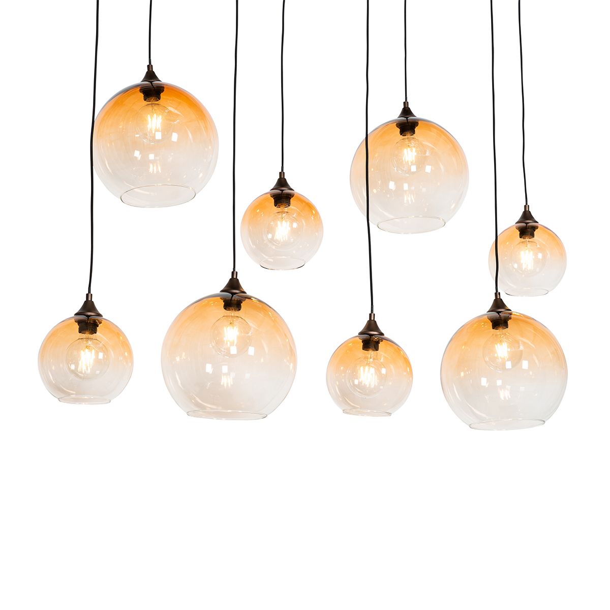 Art Deco hanglamp donkerbrons met amber glas 8-lichts - Sandra