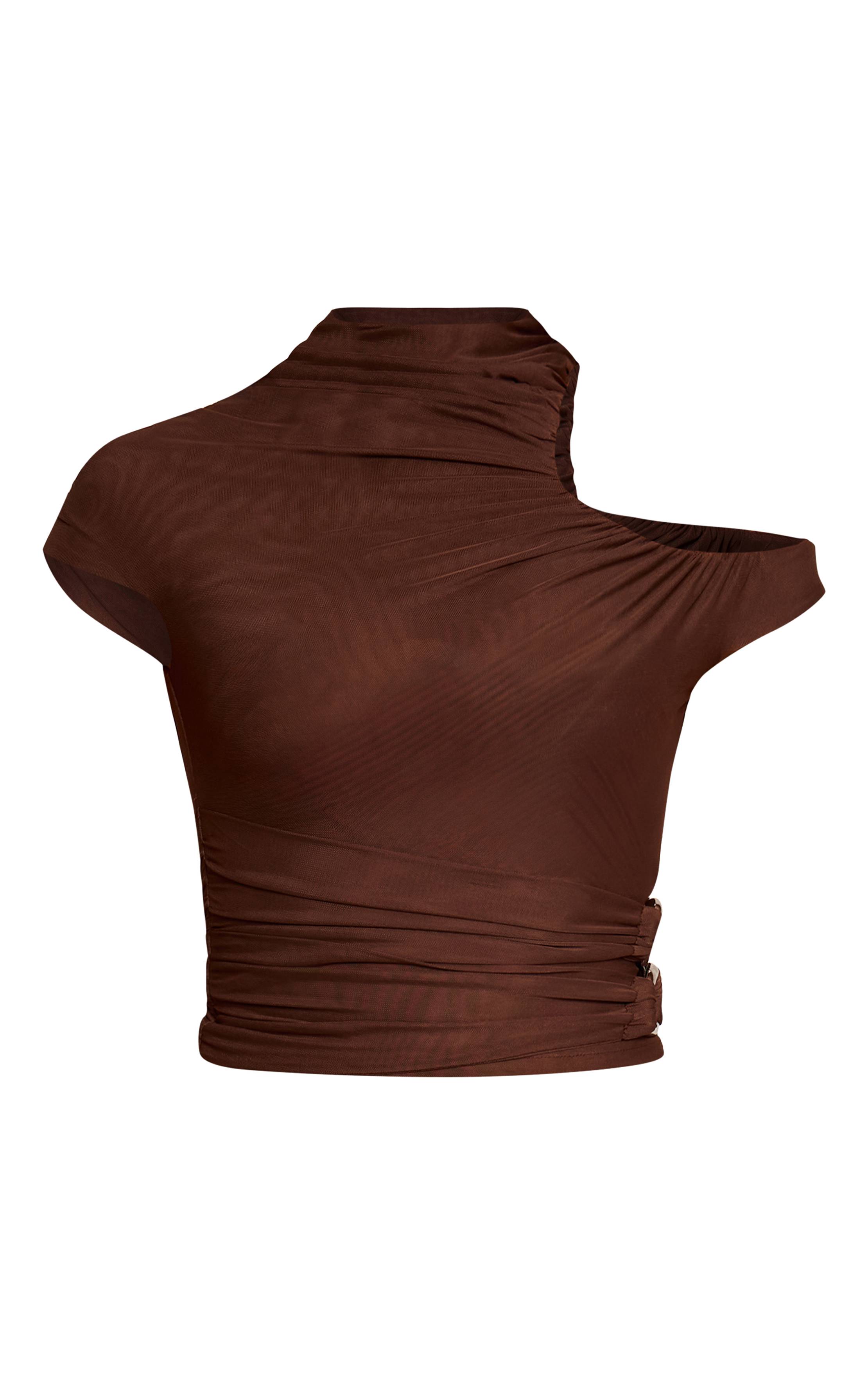 Chocolat Top En Maille Double Couche Avec Détails Froncés Et Bordures