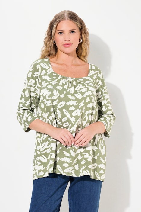 Shirt, A-Linie, Zierfalten, Carree-Ausschnitt, 3/4-Arm