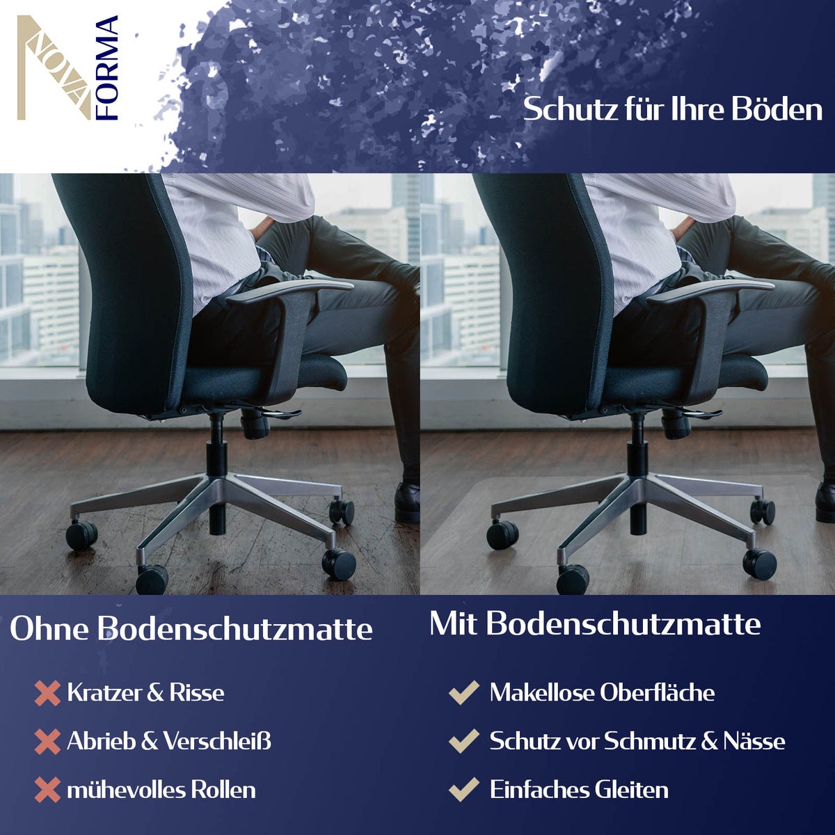 PET ECO-MAT vloerbeschermingsmat - 150x150 cm - harde vloer - beschermmat als onderlegger voor bureaustoelen