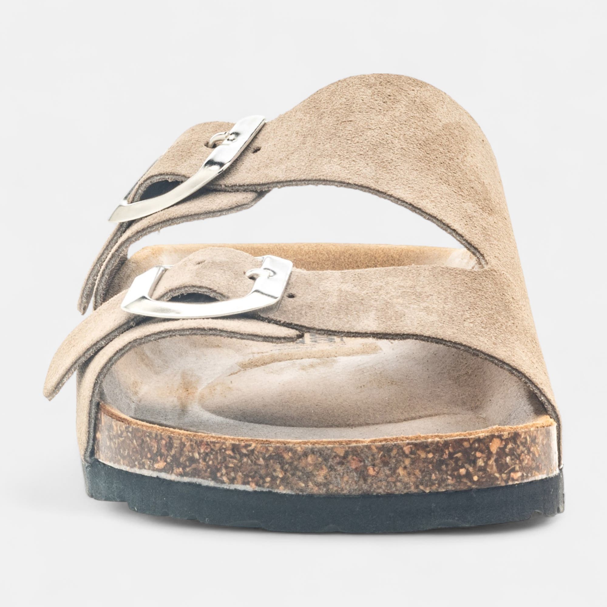 Mules semelle liège Femme en cuir taupe
