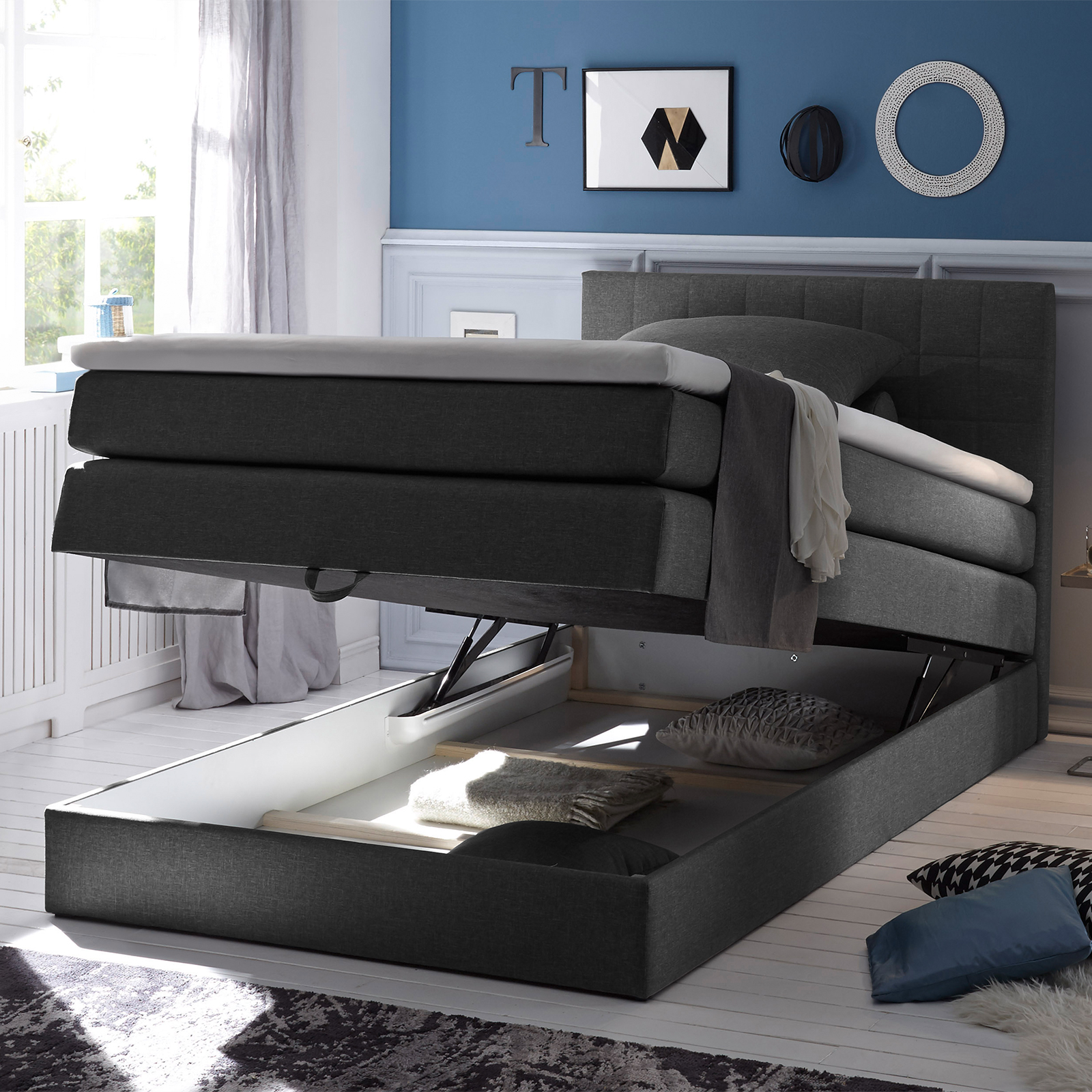 Boxspringbett - anthrazit - H2 - Microfaser - 140x200 cm