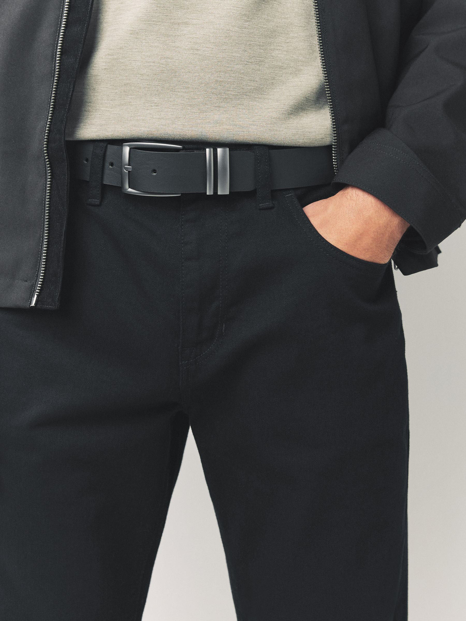 Zwart - Leather Belt With Double Keeperloop