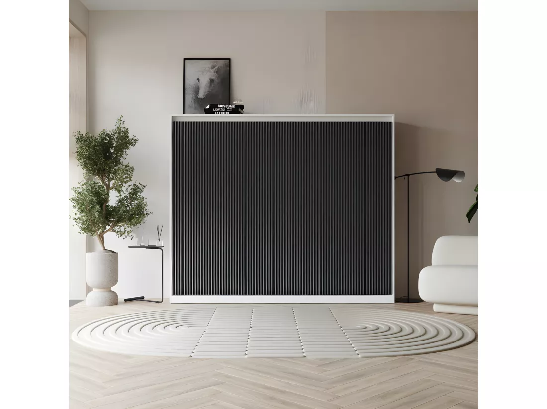 Armoire 160x200cm Horizontal Lit escamotable LUXUS Lit Rabattable Lit Mural Blanc/Anthracite