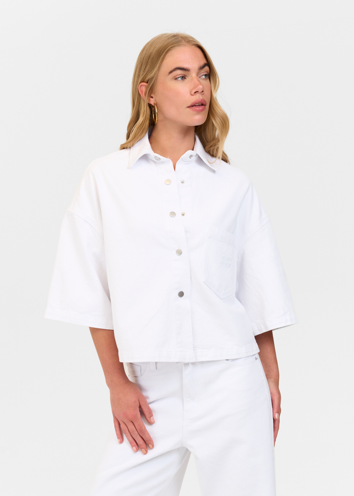 Denim blouse korte mouw wit