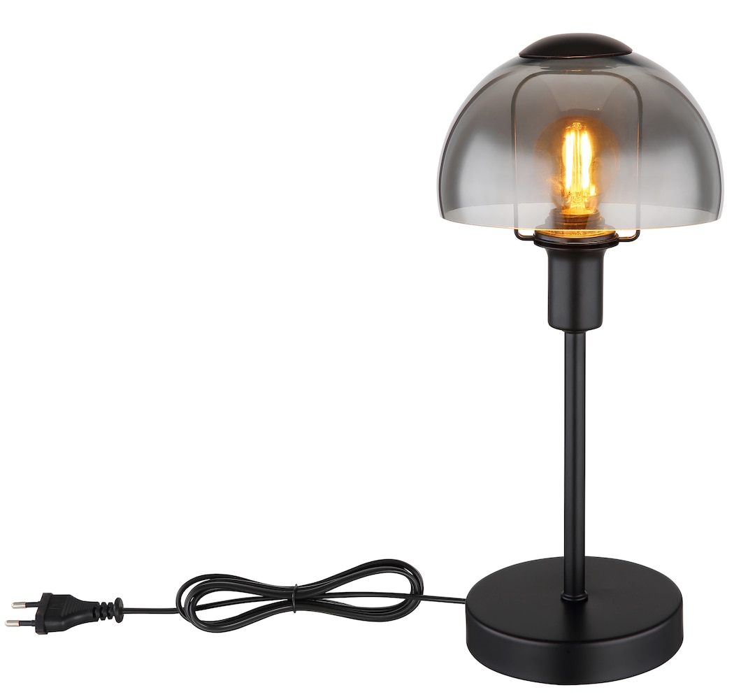 GLOBO Retrofit Tischlampe Kokkini Schwarz-Goldfarbig /Rauchfarbig 15x15cm H32cm