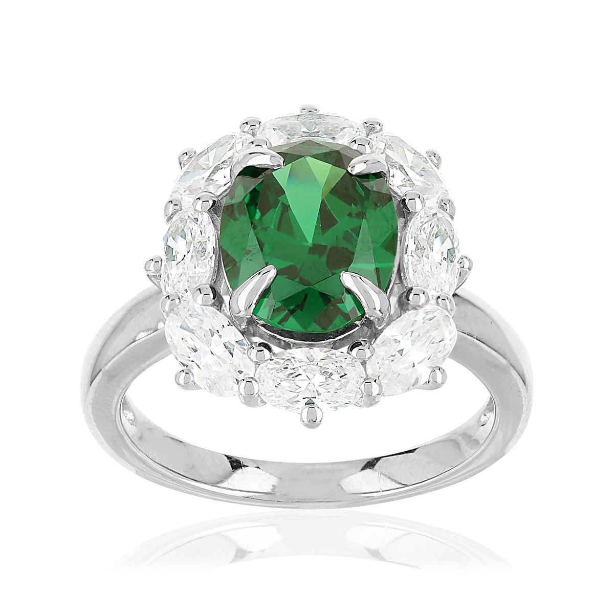 Bague argent 925 zirconias vert ovale et blancs