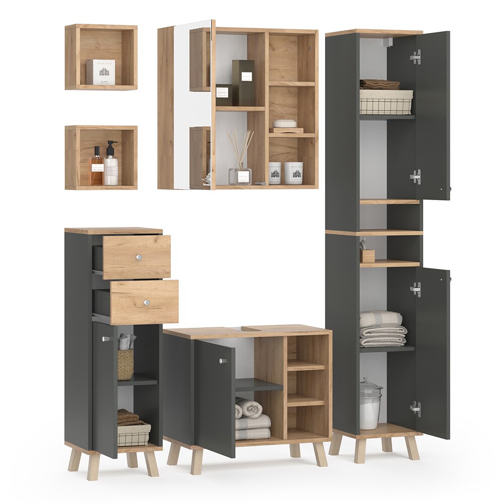 Vicco Badmöbelset Midischrank Hochschrank Unterschrank Spiegelschrank Senyo G/A