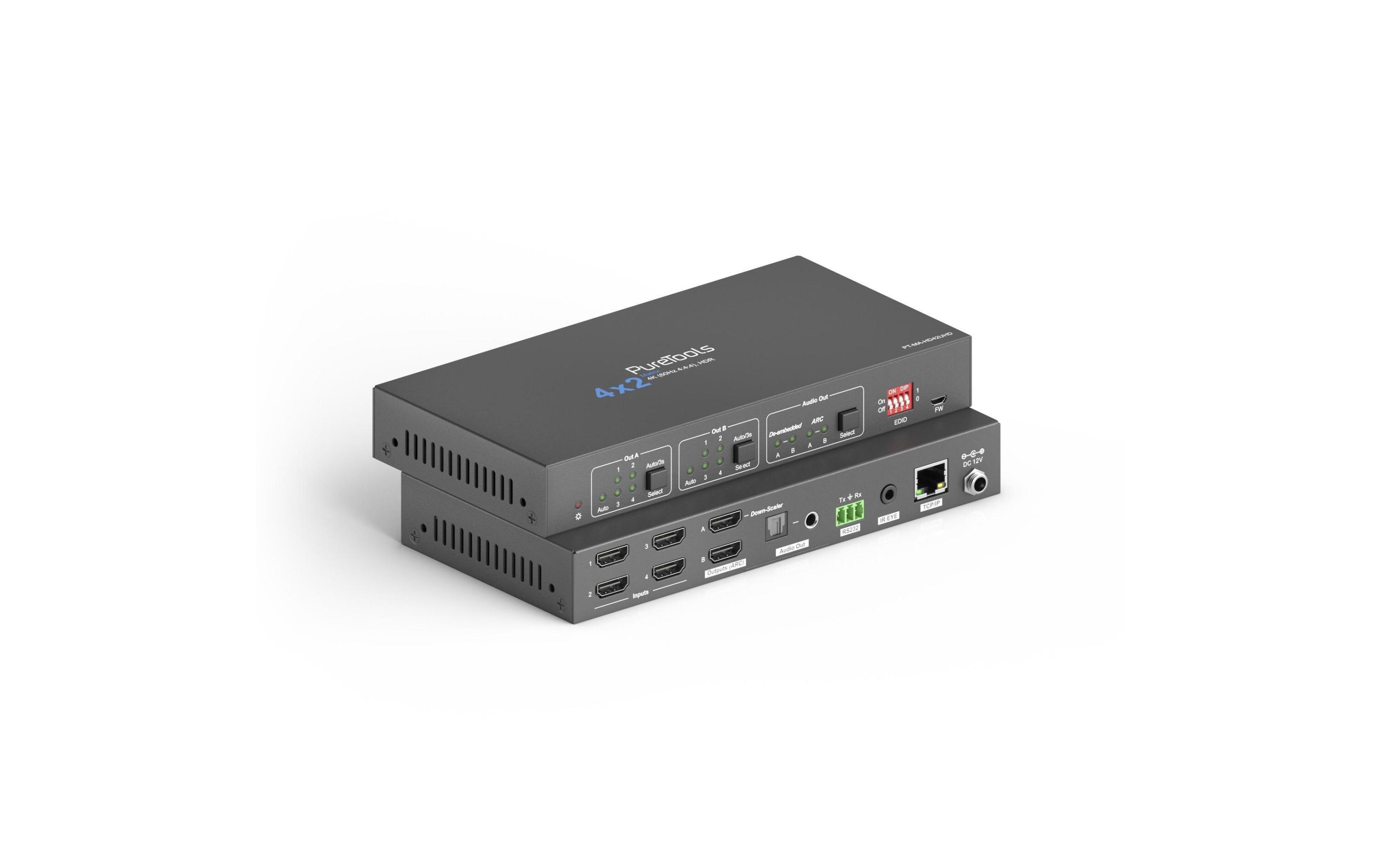 Matrix Switcher PT-MA-HD42UHD HDMI<br>4x2 4K 18Gbps HDMI Matrix Switcher mit Downscaler und Audioauskopplung