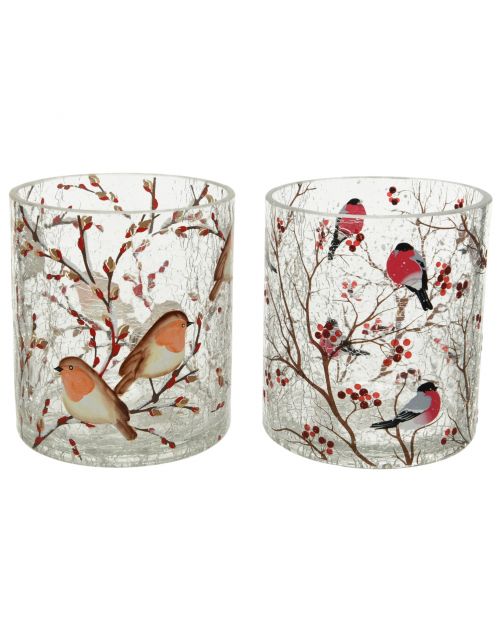 Decoris Windlicht Vogels - Decoratie - Ø9x10 cm Transparant