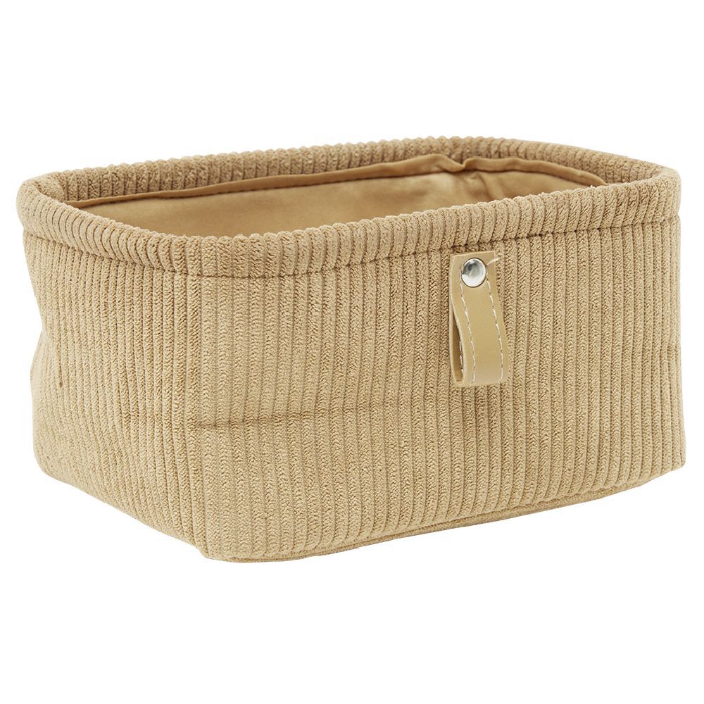 Panière de rangement velours côtelé beige - 19x14xH9 cm