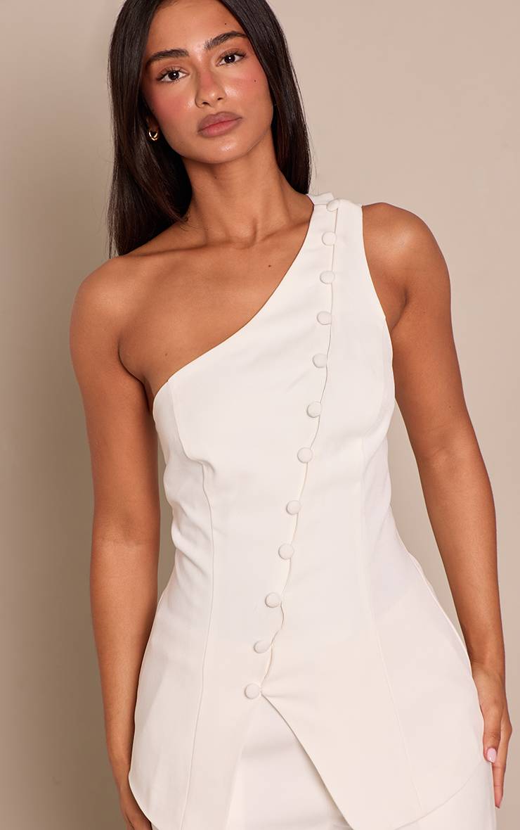 Blanc Gilet Sans Manches Ajusté Tissé Petite Taille Avec Encolure Boutonnée
