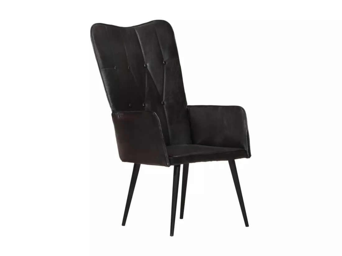 Chaise à oreilles Noir Cuir véritable