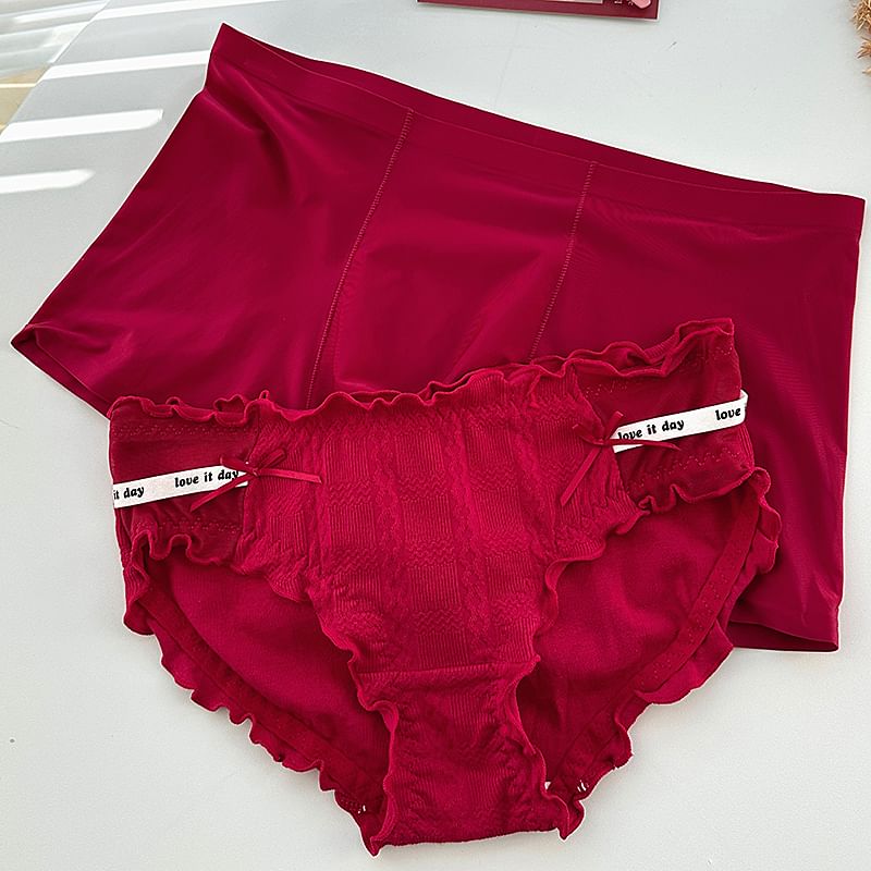 Pancherry - Matching set voor koppels: effen boxershort + slip met tekst