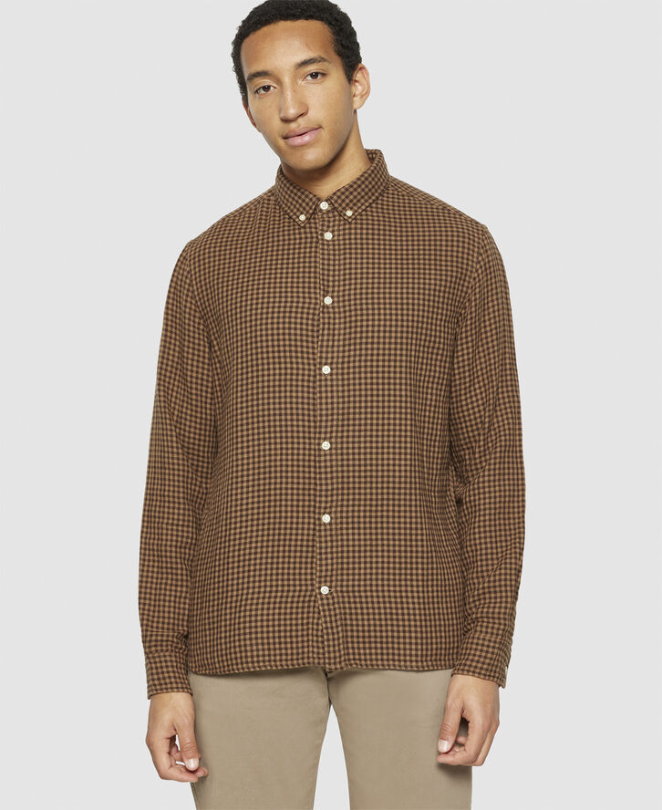 Knowledge Cotton Apparel Regular fit double layer checkered shirt - GOTS/Vegan Brown check