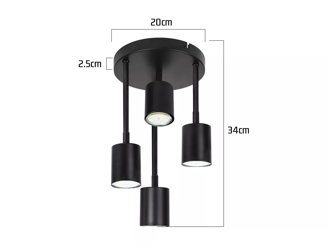 NETTLIFE Spot de plafond 4 ampoules plafonnier noir orientable LED GU10 lampe de cuisine 350°