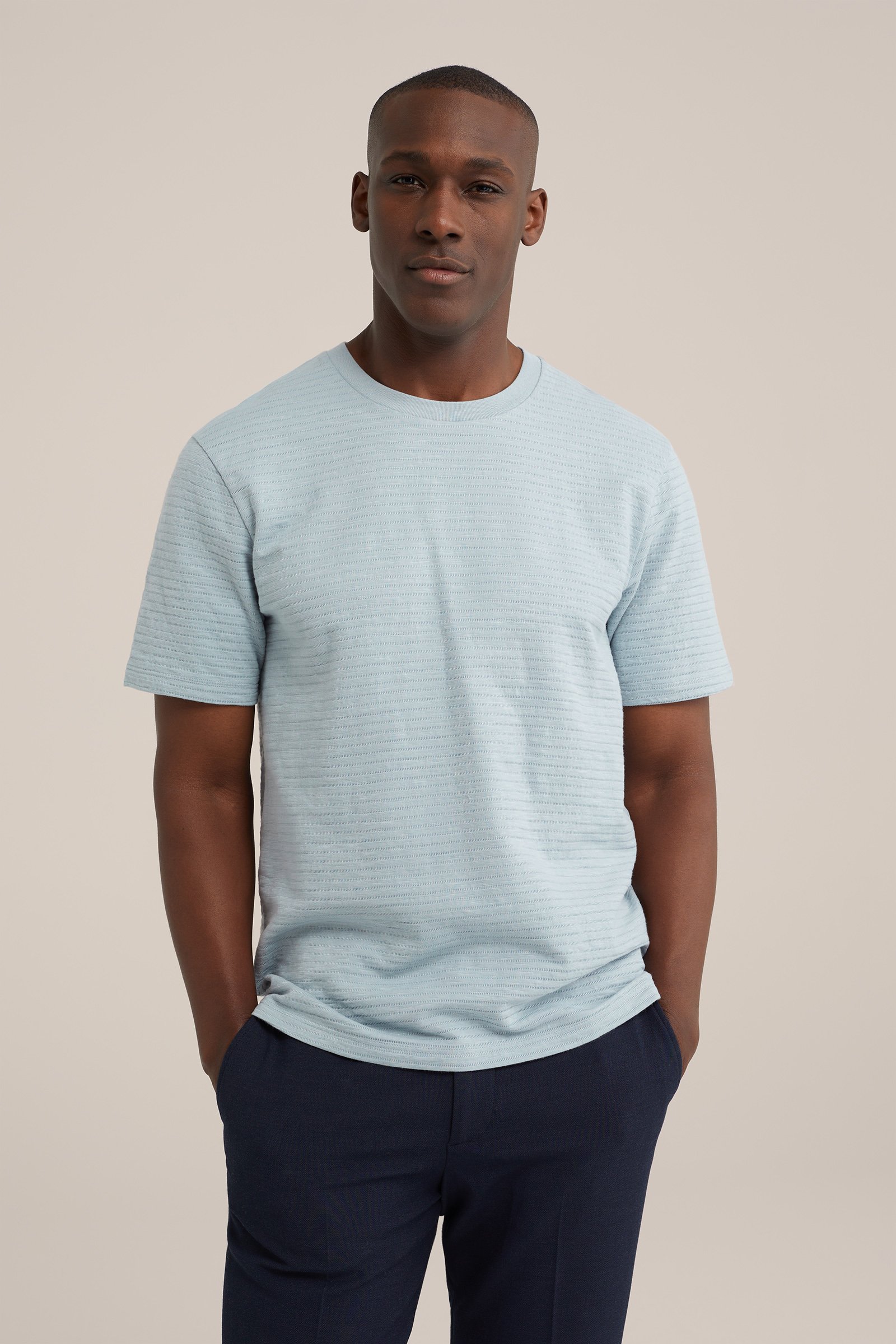 T-shirt met structuur WE Fashion Lichtblauw