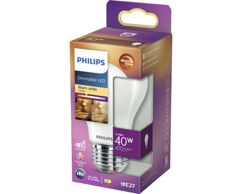 LED-lamp met dimfunctie, A60 mat, E27/3,4W (40W), 470 lm, 2200-2700 K, warm wit, warme gloed