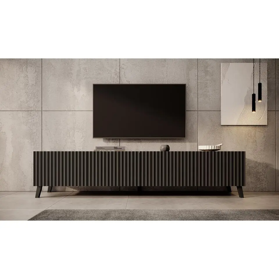 Meubella - TV-Meubel Pepinos 2 - Mat zwart - 200 cm