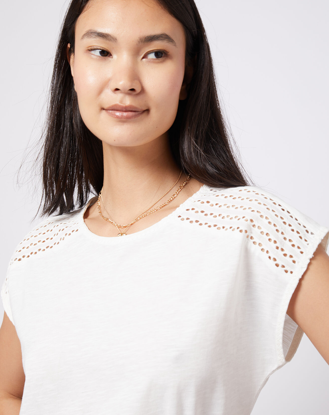 Esprit Top en Coton mini broderie épaule blanc