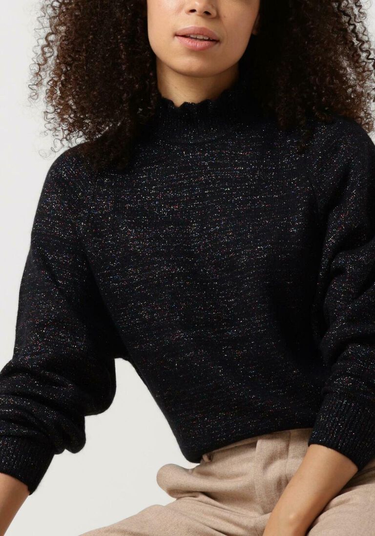 SCOTCH & SODA bruine scotch & soda trui ruffled high-neck lurex pullover