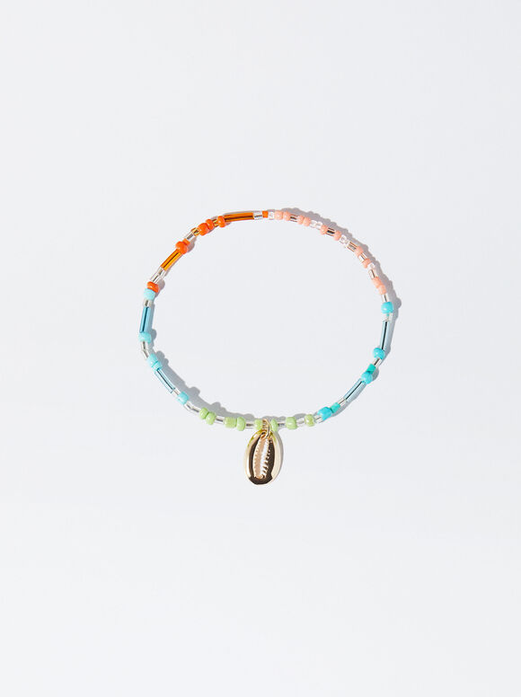 Pulseira elástica com concha - Multicolorida