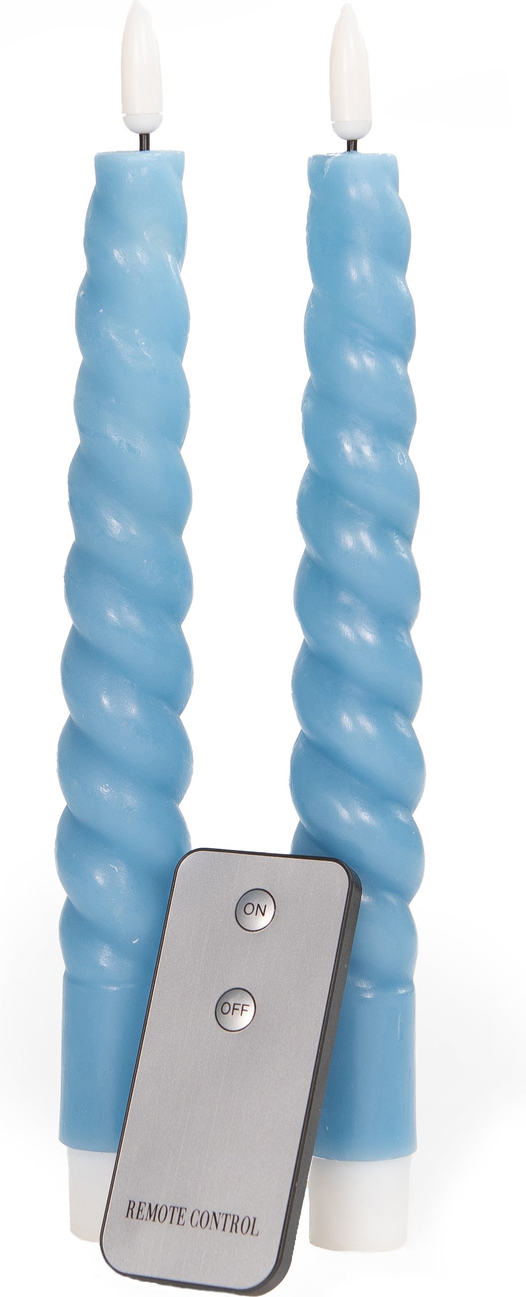 Anna's Collection LED kaars Swirl blauw met afstandsbediening D 2,5 H 23 cm 2 stuks
